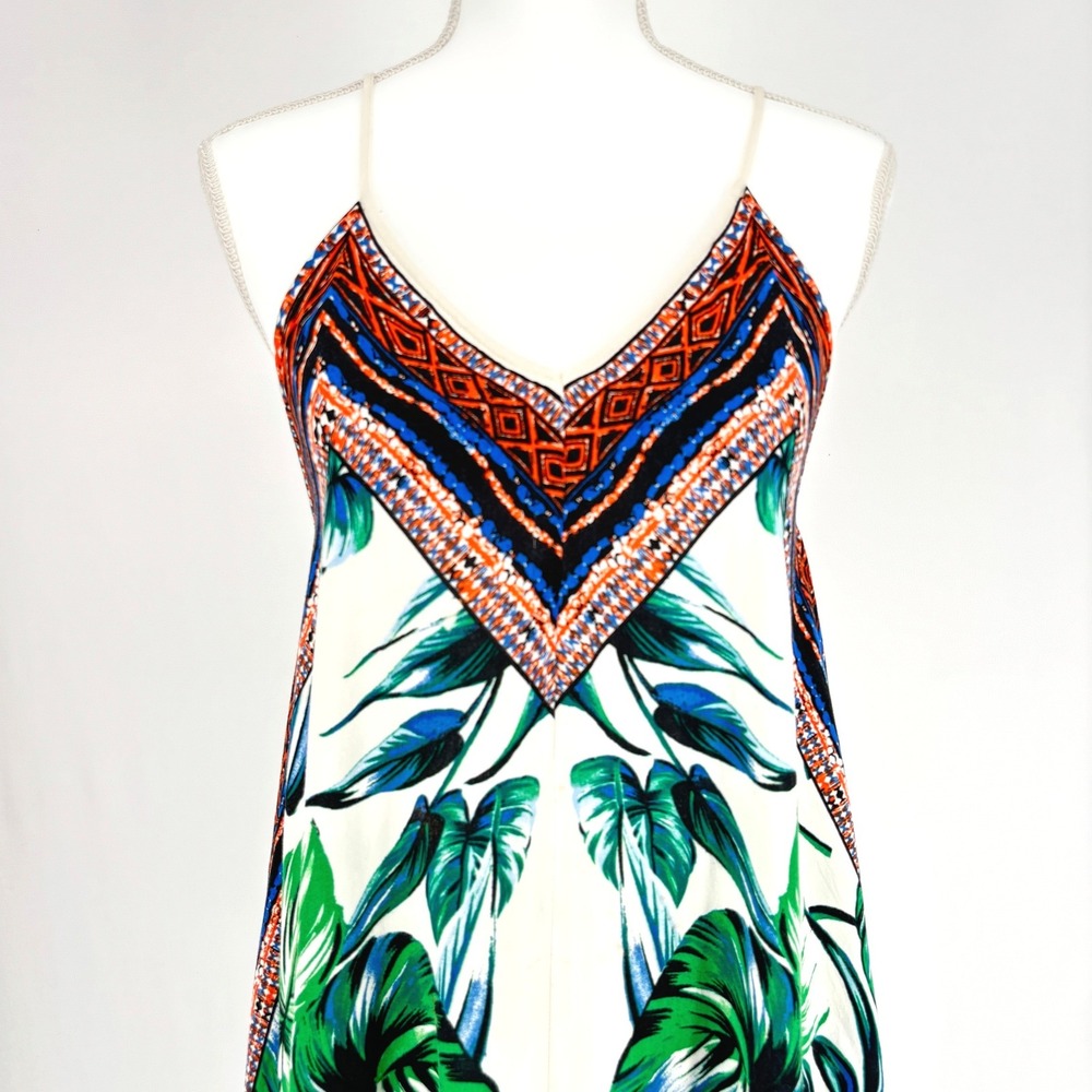Flying Tomato Handkerchief Hem Midi Dress Tropical Palm Print Small Boho Beach - Picture 2 of 10